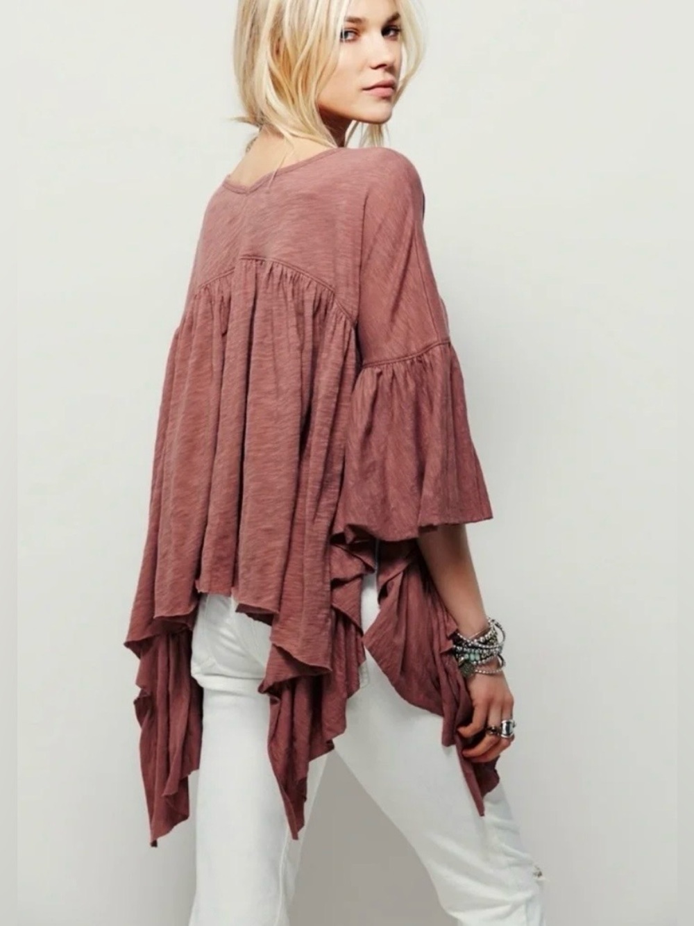 FP Beach by Free People Easy Does It Ruffle Batwing Poncho Cropped Flowy Top - Picture 2 of 10